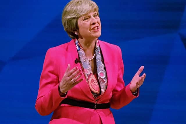 Theresa May gestures during Monday's question-and-answer event, during which she discussed a Brexit deal. Picture: AFP/Getty Images