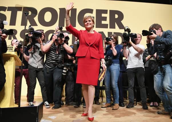 SNP leader Nicola Sturgeon launches the party's general election manifesto at the Perth Concert Hall. (Photo by Jeff J Mitchell/Getty Images)