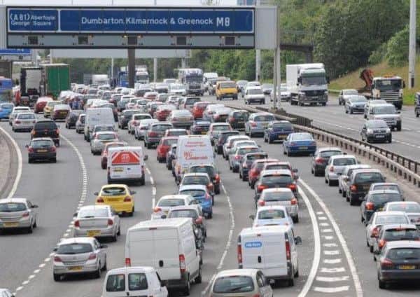The M8 westbound through Glasgow city centre.. Picture: Hemedia