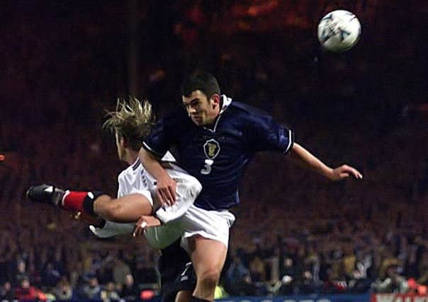 Callum Davidson challenges David Beckham at Wembley in 1999