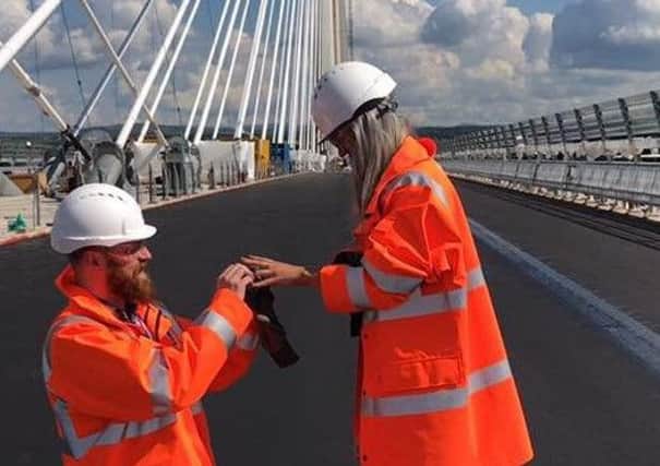 Mark proposes to Carrie on the Queensferry Crossing. Picture: cascadenews.co.uk