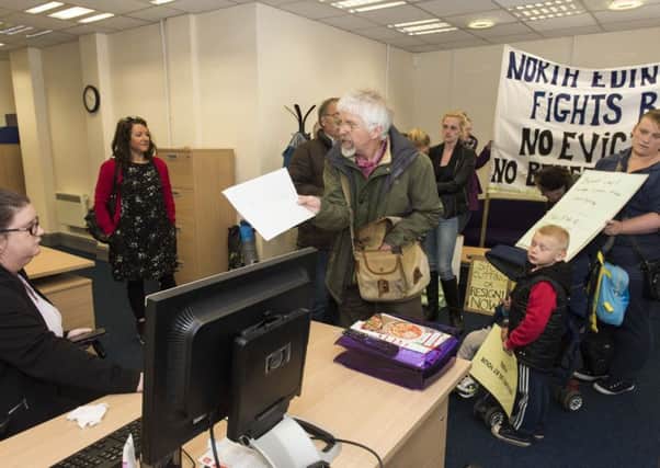 "Power to the People" action group took over the office of Ruth Davidson to campaign against the Benefits Cap. Picture: Andrew O'Brien