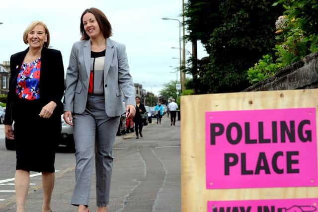Kezia Dugdale heads to the polling booth. Picture: Lisa Ferguson