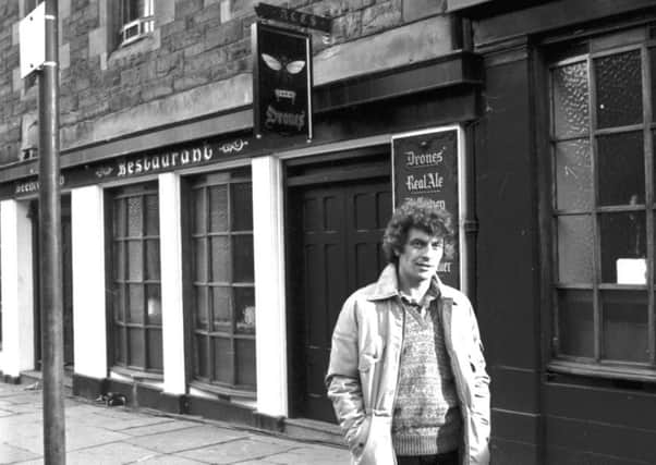 Actor James Hazeldine in the Grassmarket during the filming of The Omega Factor TV series for the BBC in February 1979