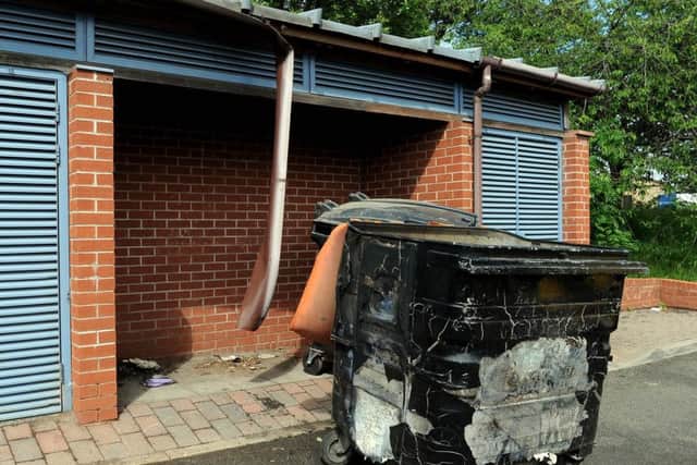The vandals set fire to a bin and pulled guttering down. Picture; Lisa Ferguson