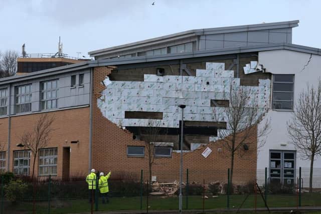 A collapsed wall at Oxgangs Primary School/