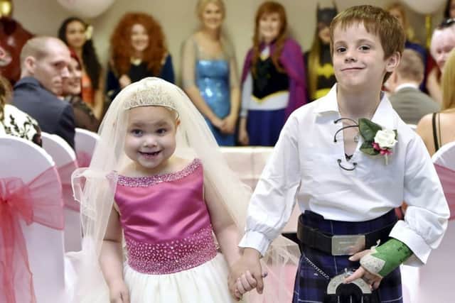 Eileidh Paterson, 5, and best friend Harrison Grier, 6, both from Forres, Moray. Picture: SWNS
