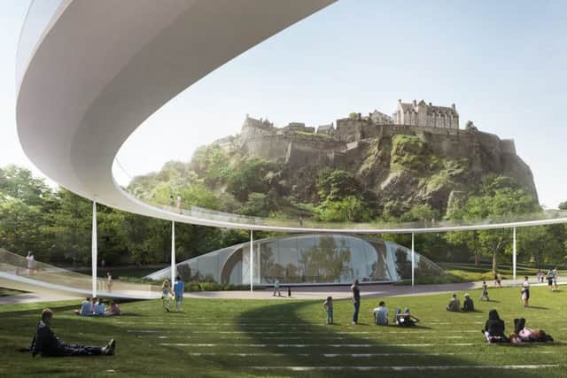 Designs submitted in the competition to design a replacement for the ross Bandstand in Edinburgh's Princes Street Gardens
Amphitheatre (c) Malcolm Reading Consultants, William Matthews Associates and Sou Fujimoto