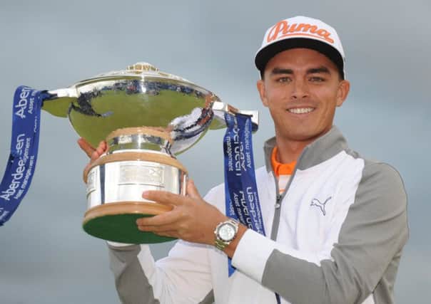 Rickie Fowler with the Scottish Open trophy after his 2015 triumph. Picture: Jane Barlow