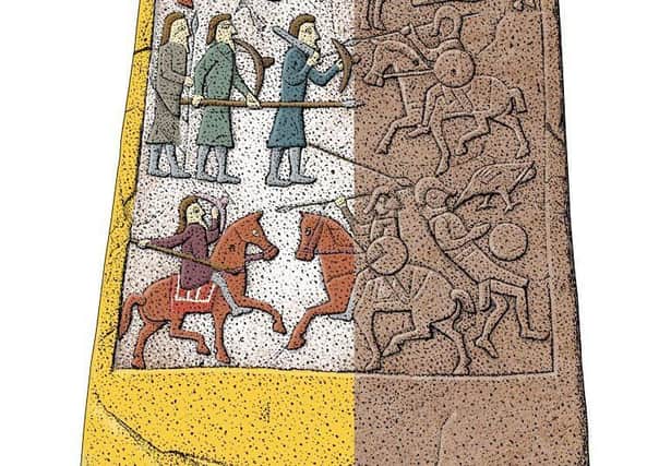 Detail of how the Battle Stone at Aberlemno may have looked is colour had been used by the Picts to enhance the stonework. PIC: Historic Environment Scotland.