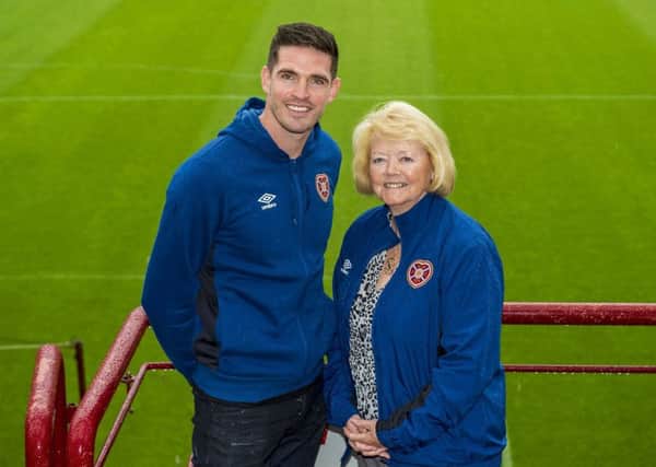 Hearts owner Ann Budge with new signing Kyle Lafferty. Picture: SNS