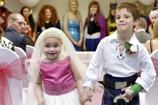 Eileidh Paterson, 5, and best friend Harrison Grier, 6, both from Forres, Moray. Picture: SWNS