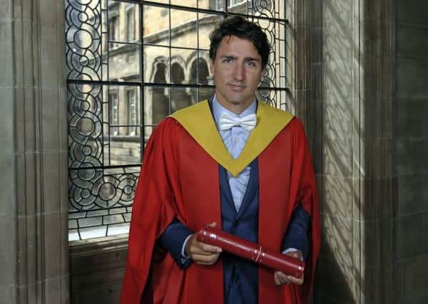 Canadian Prime Minister Justin Trudeau with his honorary degree. Picture: PA/Neil Hanna
