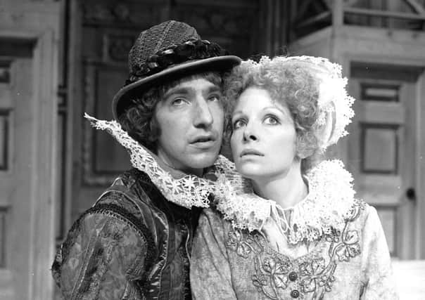 Alan Rickman and Anna Calder-Marshall in a Birmingham Repertory Company production of The Devil is an Ass at the Assembly Halls during the 1976 Edinburgh Festival. Picture: Denis Straughan/TSPL