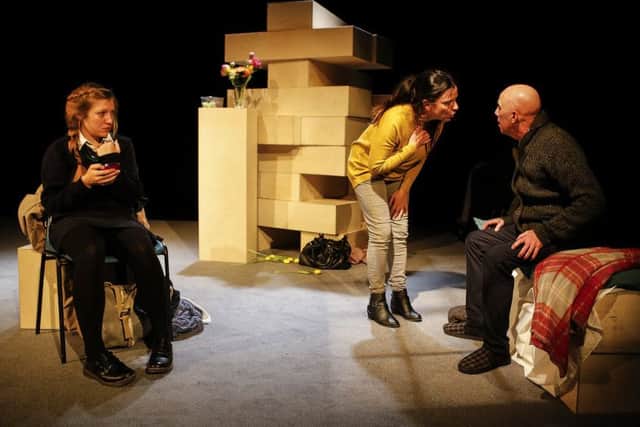 Cardboard Citizens production of homeless stage show "Cathy" at Edinburgh Fringe.