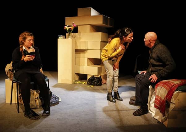 Cardboard Citizens production of homeless stage show "Cathy" at Edinburgh Fringe.