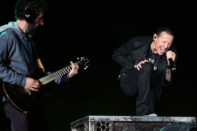 Linkin Park, fronted by lead singer Chester Charles Bennington playing Las Vegas. Picture; Getty