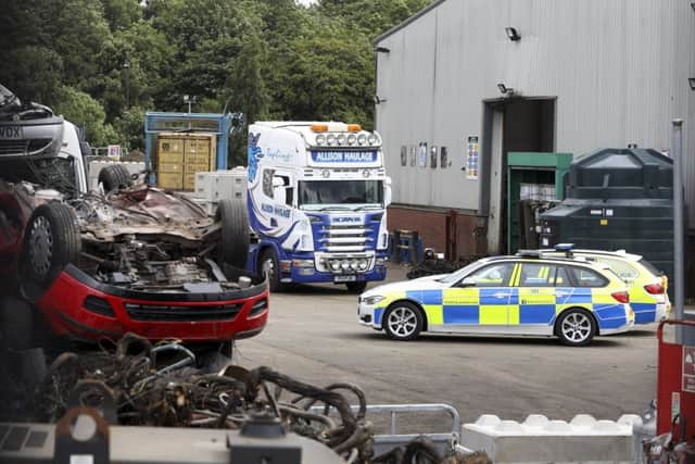 The scene in Broxburn where a 23-year-man was crushed by a lorry. Picture: SWNS