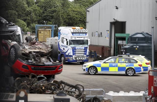 The scene in Broxburn where a 23-year-man was crushed by a lorry. Picture: SWNS