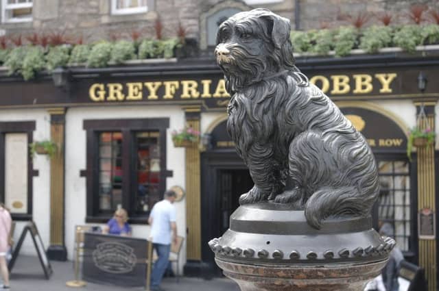 The Greyfriars Bobby statue at the junction of George IV Bridge and Candlemaker Row.