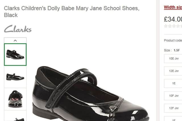 Screengrab from the John Lewis website taken 13/08/17 showing a shoe from the Clarks Dolly Babe range.