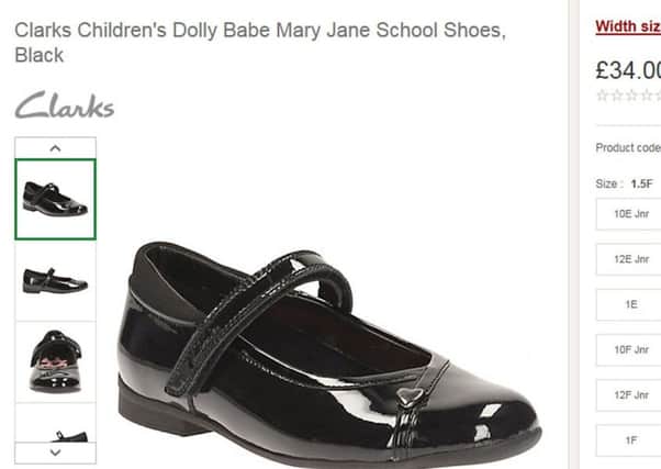Screengrab from the John Lewis website taken 13/08/17 showing a shoe from the Clarks Dolly Babe range.