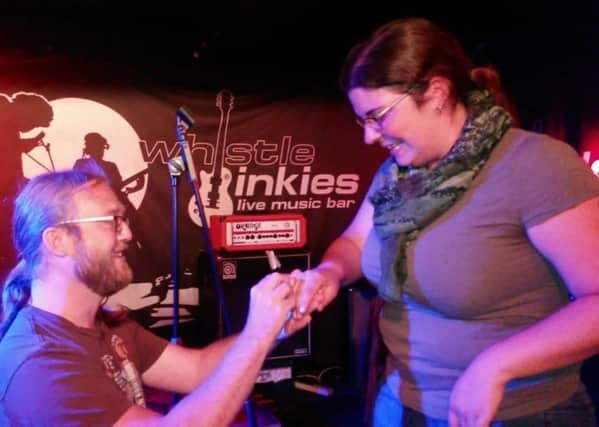 Alastair Sadler got down on one knee at the Fringe and asked his partner Astrid to marry him. Picture; contributed