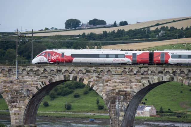 Virgin Azuma 800101 crossing the Royal Border Bridge in Berwick-upon-Tweed today. Picture Ian Rutherford