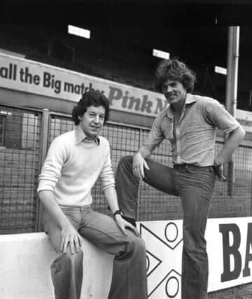 Hibs football players Colin Campbell and Willie Temperley at Easter Road in September 1978.