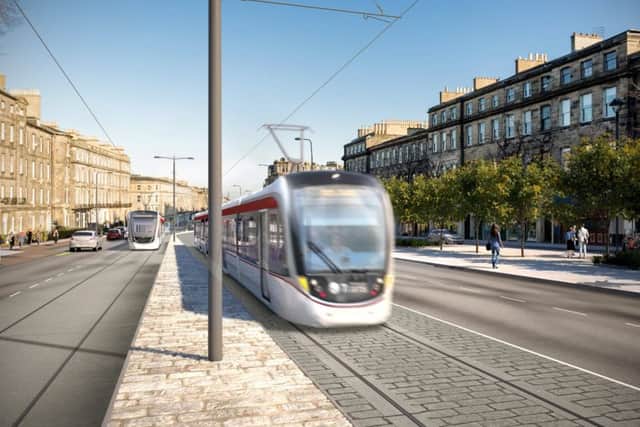 Artists impresions of how the trams will look going down Leith.