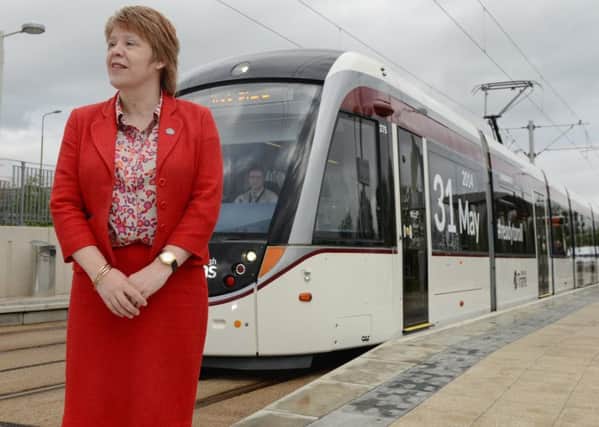 Lesley Hinds at the Gyle Centre tram stop.