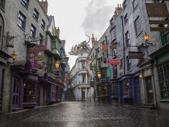 The magical Diagon Alley in Universals Wizarding World of Harry Potter.