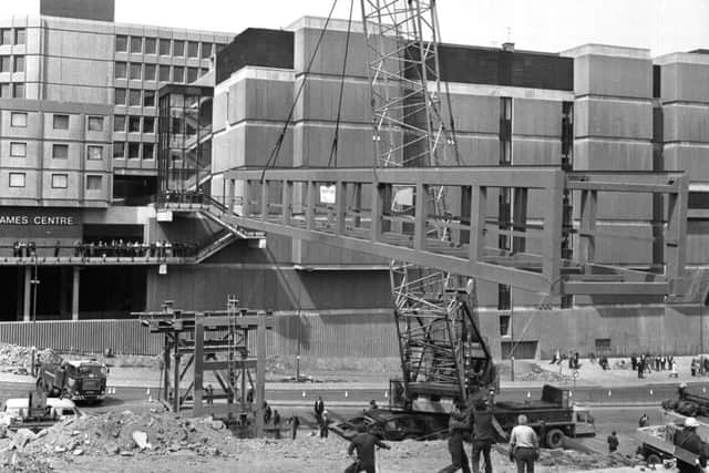 The first section of the new footbridge linking the St James centre with Calton Hill, June 1975. Picture: TSPL