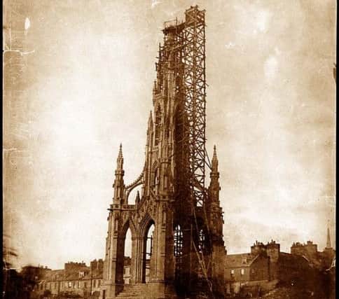 Scott Monument under scaffolding, 1844. Picture: University of Glasgow Library, Special Collections
