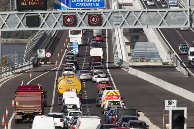 Traffic on the Queensferry Crossing at rush hour