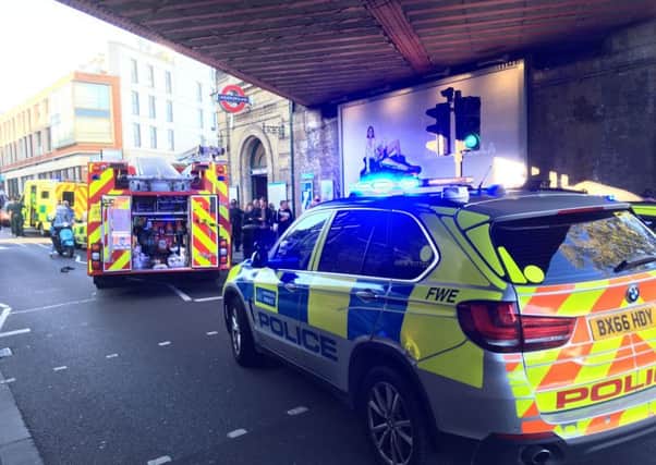 Emergency services attending an incident at Parsons Green station in west London amid reports of an explosion. Picture: PA