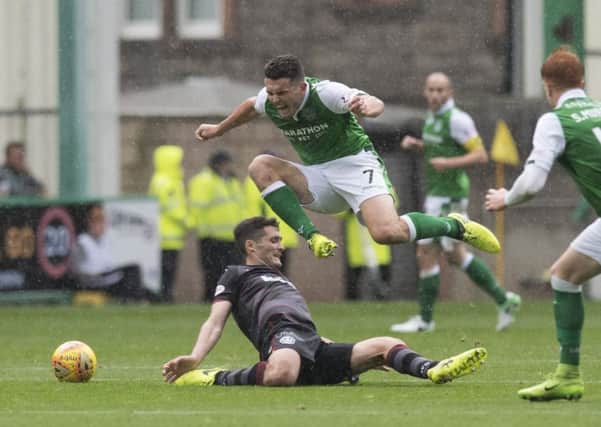 Hibernian's John McGinn is tackled by Motherwell's Carl McHugh. Picture: SNS/Ross Parker