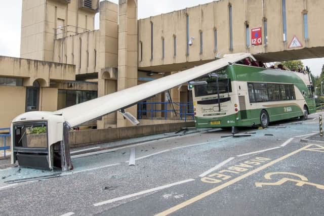 Lothian Bus hits bridge at the Western General Hospital Edinburgh. Ian Georgeson