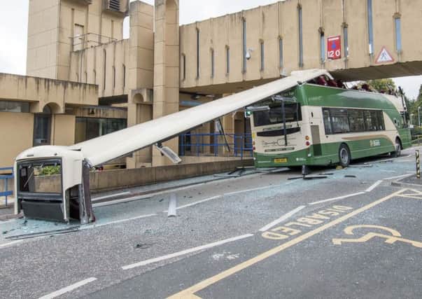 Lothian Bus hits bridge at the Western General Hospital Edinburgh. Ian Georgeson