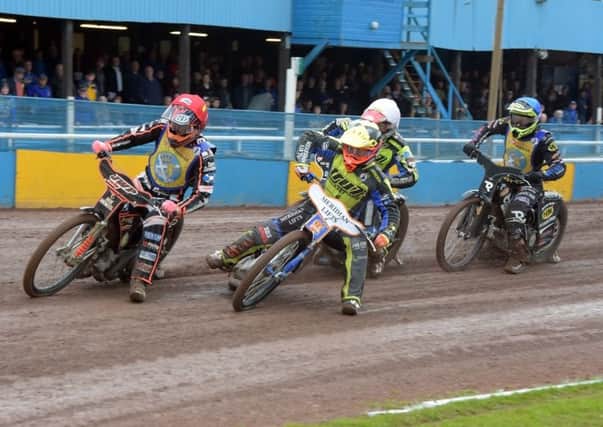 Monarchs captain Sam Masters leads Witches' paire Kyle Newman and Danny King, with Mark Riss far right at Armadale. Picture: Ron MacNeil