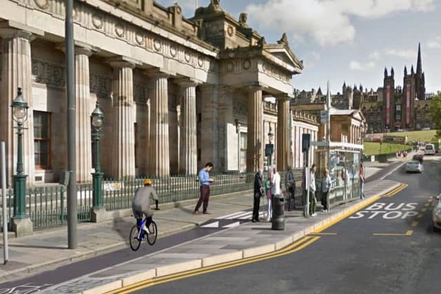 An artist's impression of the cycle lane going up the Mound. Picture: contributed