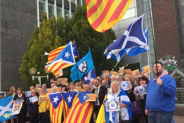 A rally showing support for Catalonia outside the Spanish consulate