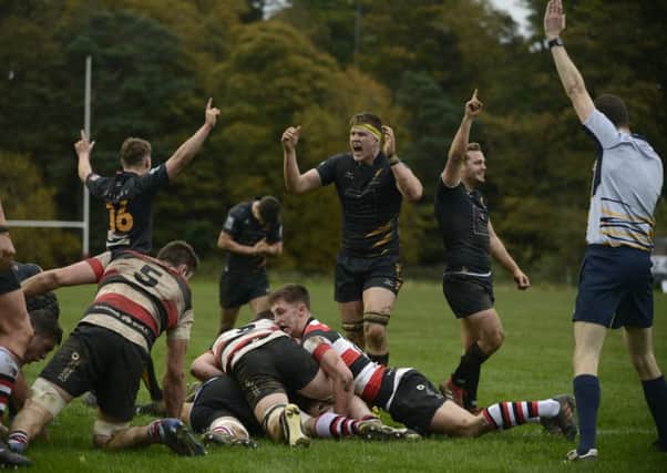 Currie's players celebrate their win over Stirling. Pic: Andrew O'Brien