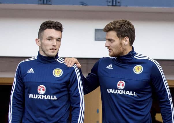 John McGinn attends a Scotland training session alongside Chris Martin. Picture: SNS Group