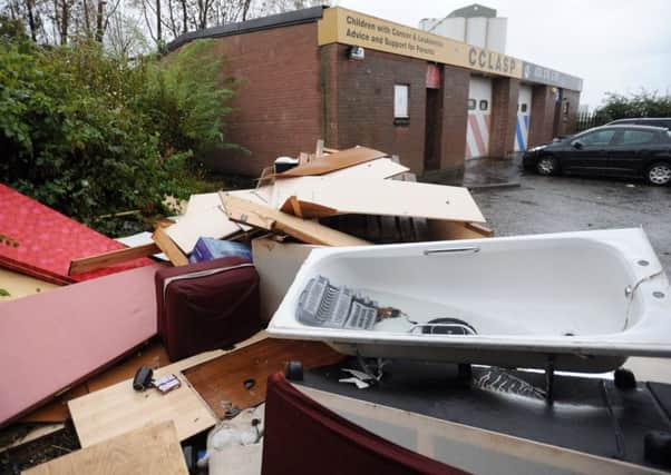 Fly-tipping has become a major problem in North Leith Sands, Edinburgh. Pictured is some of the mess alongside the CCLASP charity's warehouse and AXL Couriers depot. Picture: Jane Barlow