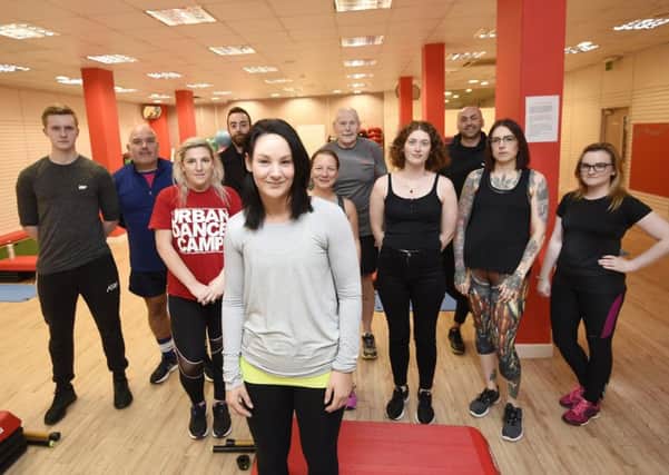 Sarah Hawkins, front, with several members of Projekt 42 at Newkirkgate Shopping Centre where they have introduced a buddy system for going to and from the gym. Picture: Greg Macvean