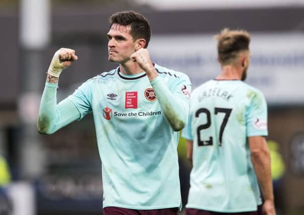 Kyle Lafferty celebrates Hearts' win over Ross County. Pic: SNS
