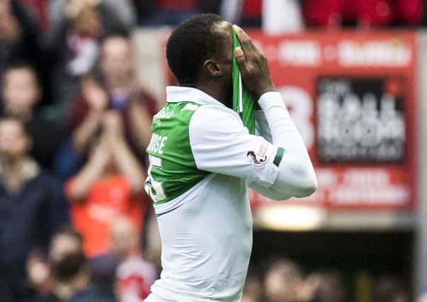 Efe Ambrose trudges off at full-time after Hibs' defeat by Aberdeen. Pic: SNS