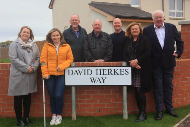Friends and relatives, left to right Kim Herkes, Niamh Doyle, Jim Muirhead, Gary Forbes, Trevor Taylor, Awdri Doyle, Jim Michael