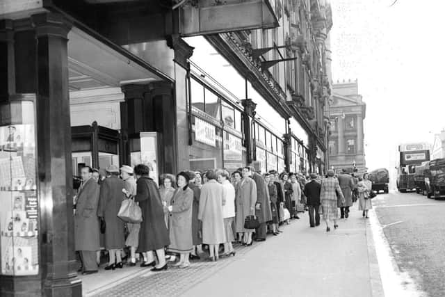 Patrick Thomson sale queue in North Bridge. Picture: TSPL